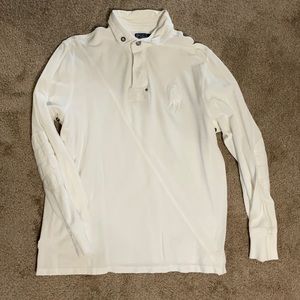 Polo - White color block long sleeve Large